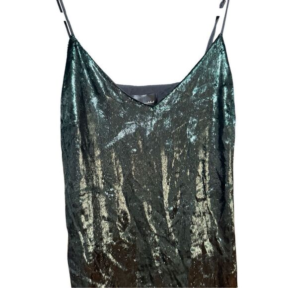 Line and Dot Soft Emerald Green Strappy Velvety Foil Midi Slip Dress Sz L - Picture 5 of 15